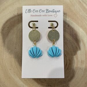NWT Shell Earrings with Stainless Steel Posts--Handmade Polymer Clay Earrings